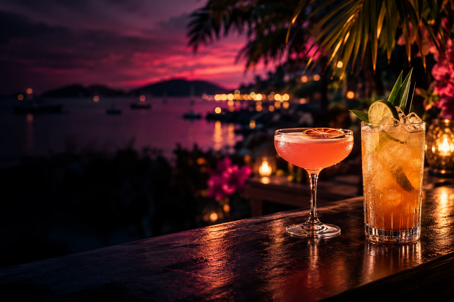 Tropical cocktail atmosphere – AI-generated illustration, not a view from the bar