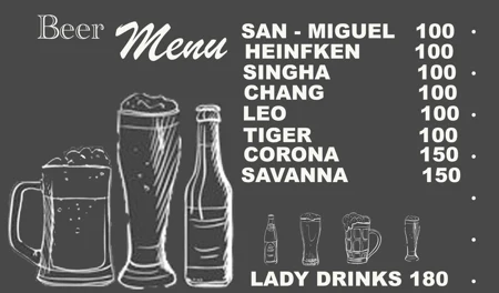 Original Beer menu with dishes or drinks and prices