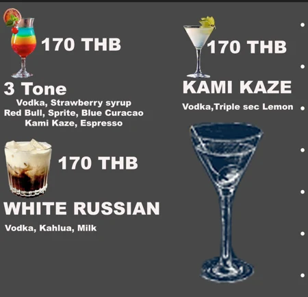 Original Cocktails · 3 menu with dishes or drinks and prices