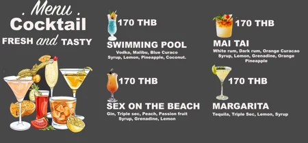 Original Cocktail Selection menu with dishes or drinks and prices