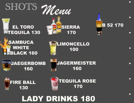 Original Shots menu with dishes or drinks and prices