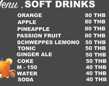 Original Soft Drinks menu with dishes or drinks and prices
