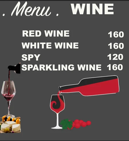 Original Wine menu with dishes or drinks and prices