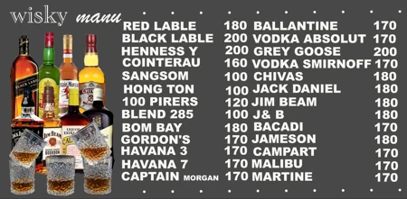 Original Whisky Selection menu with dishes or drinks and prices