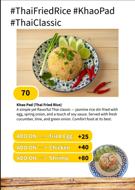 Original Thai Fried Rice menu with dishes or drinks and prices