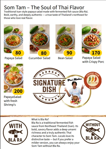 Original Som Tam Salads menu with dishes or drinks and prices