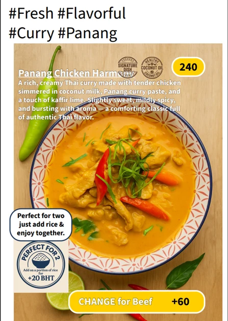 Original Panang Chicken menu with dishes or drinks and prices