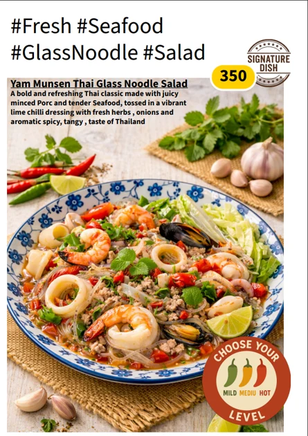 Original Glass Noodle Salad menu with dishes or drinks and prices