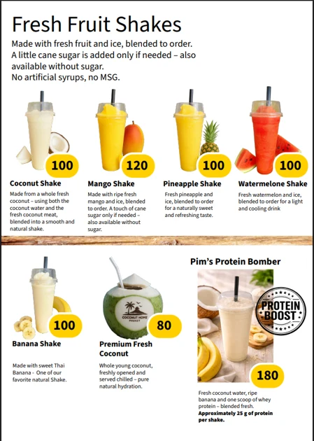 Original Fresh Fruit Shakes menu with dishes or drinks and prices